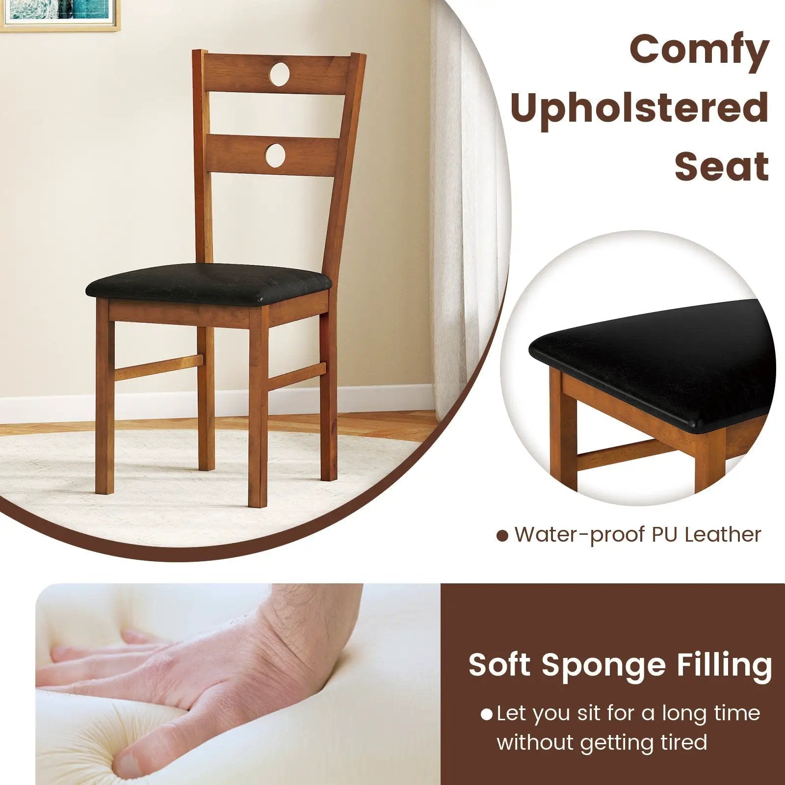 Wooden Dining Chairs Set of 2 Armless Kitchen Chairs with Hollowed Backrest by DirectDeals