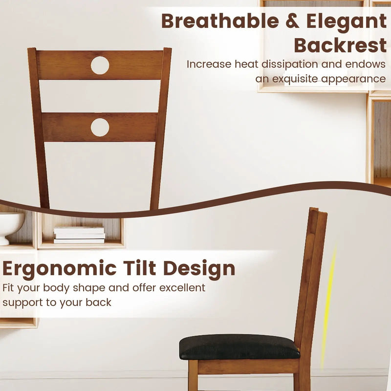 Wooden Dining Chairs Set of 2 Armless Kitchen Chairs with Hollowed Backrest by DirectDeals