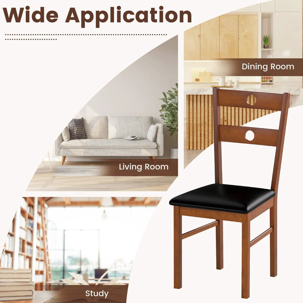 Wooden Dining Chairs Set of 2 Armless Kitchen Chairs with Hollowed Backrest by DirectDeals