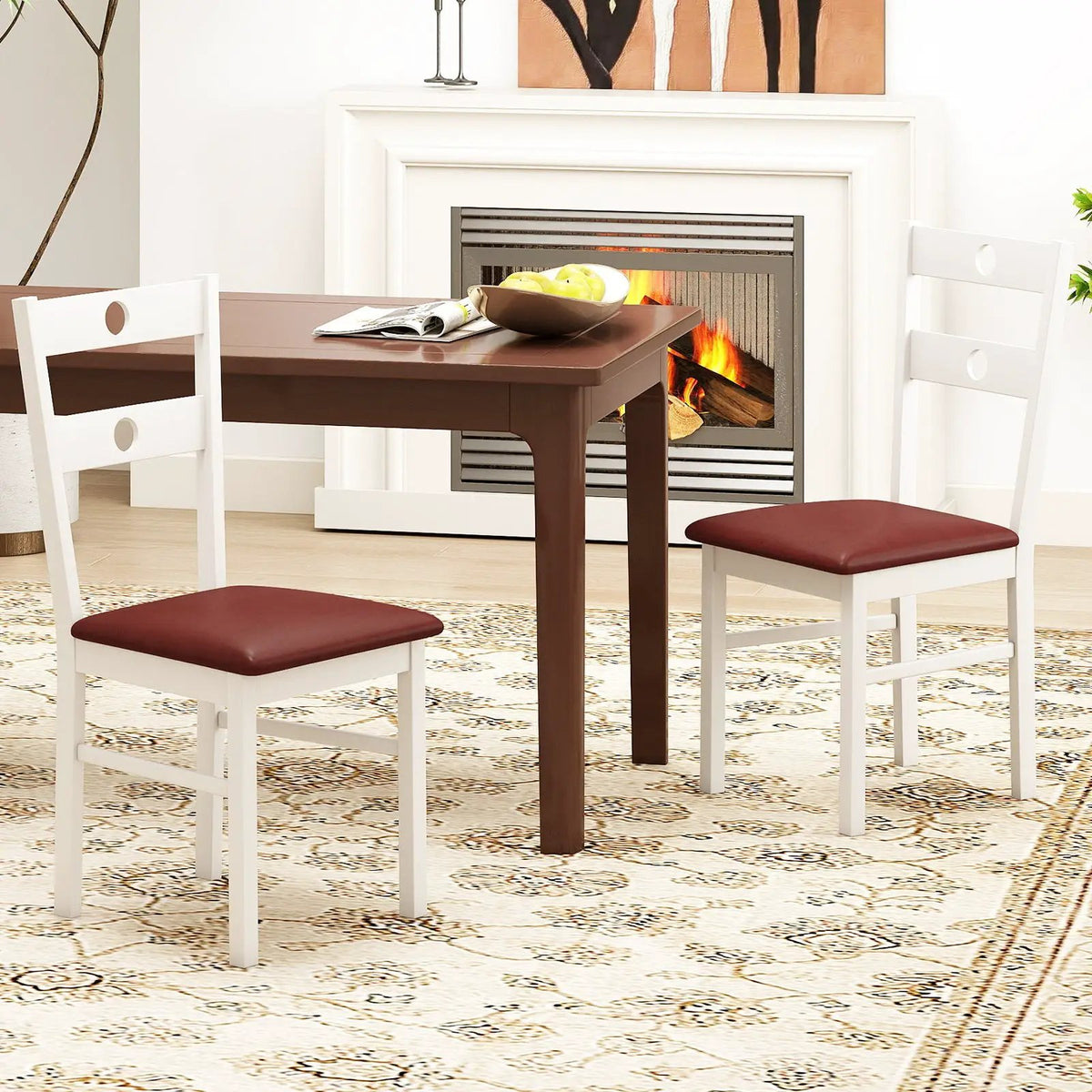 Wooden Dining Chairs Set of 4 Armless Kitchen Chairs with Hollowed Backrest by DirectDeals