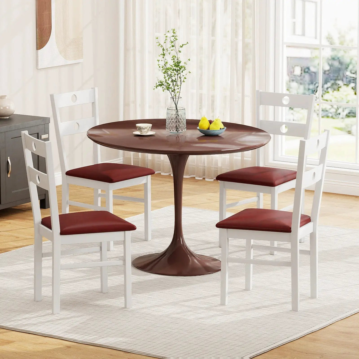 Wooden Dining Chairs Set of 4 Armless Kitchen Chairs with Hollowed Backrest by DirectDeals