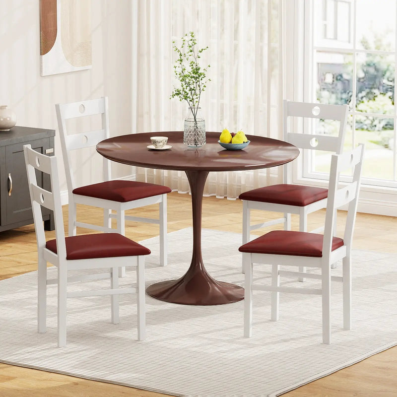 Wooden Dining Chairs Set of 4 Armless Kitchen Chairs with Hollowed Backrest by DirectDeals