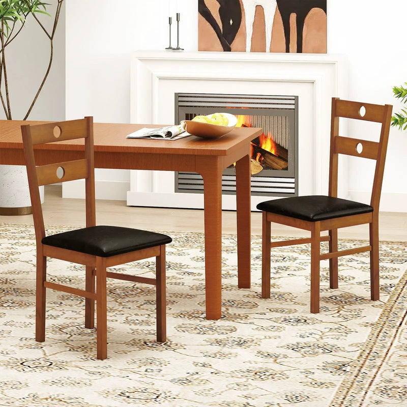 Wooden Dining Chairs Set of 4 Armless Kitchen Chairs with Hollowed Backrest by DirectDeals