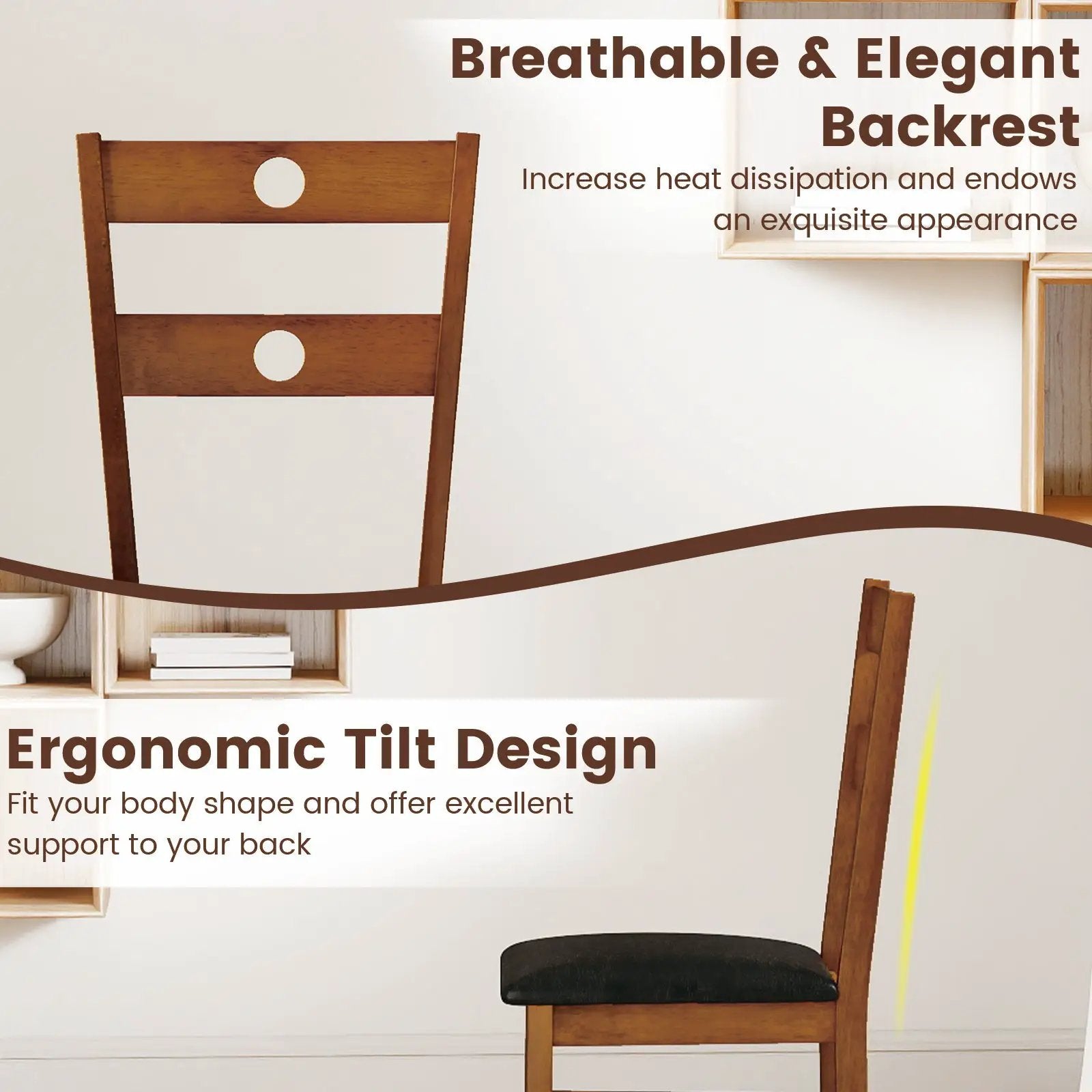 Wooden Dining Chairs Set of 4 Armless Kitchen Chairs with Hollowed Backrest by DirectDeals