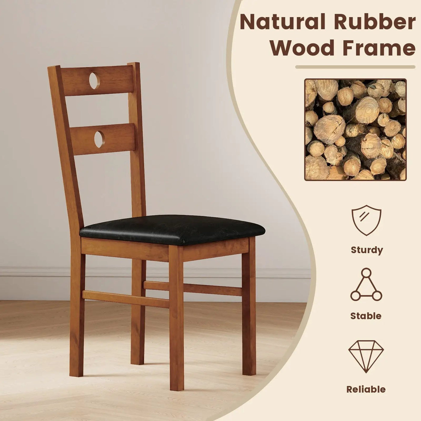 Wooden Dining Chairs Set of 4 Armless Kitchen Chairs with Hollowed Backrest by DirectDeals