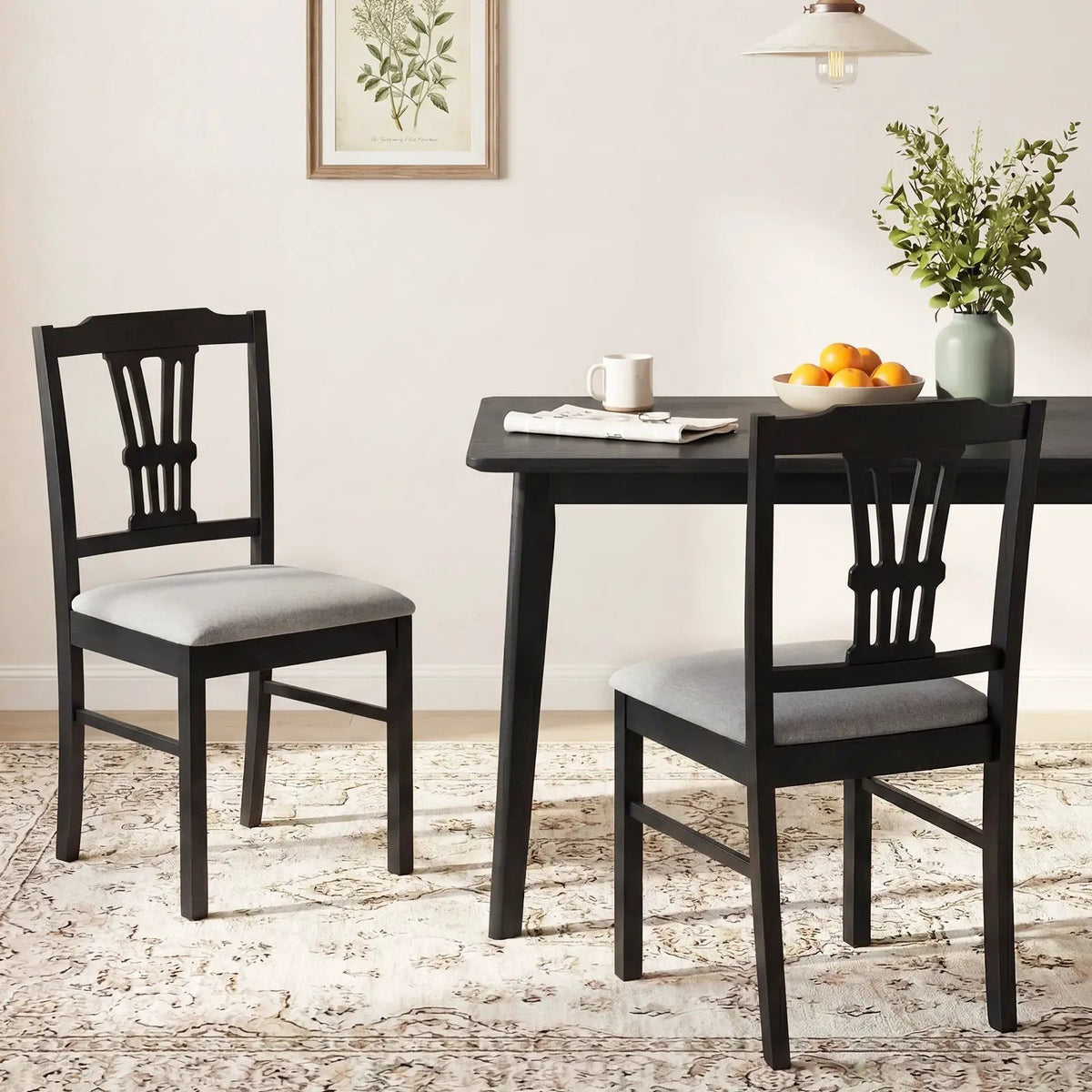 Wooden Dining Chairs Set of 2 Upholstered Kitchen Chairs with Solid Rubber Wood Frame by DirectDeals