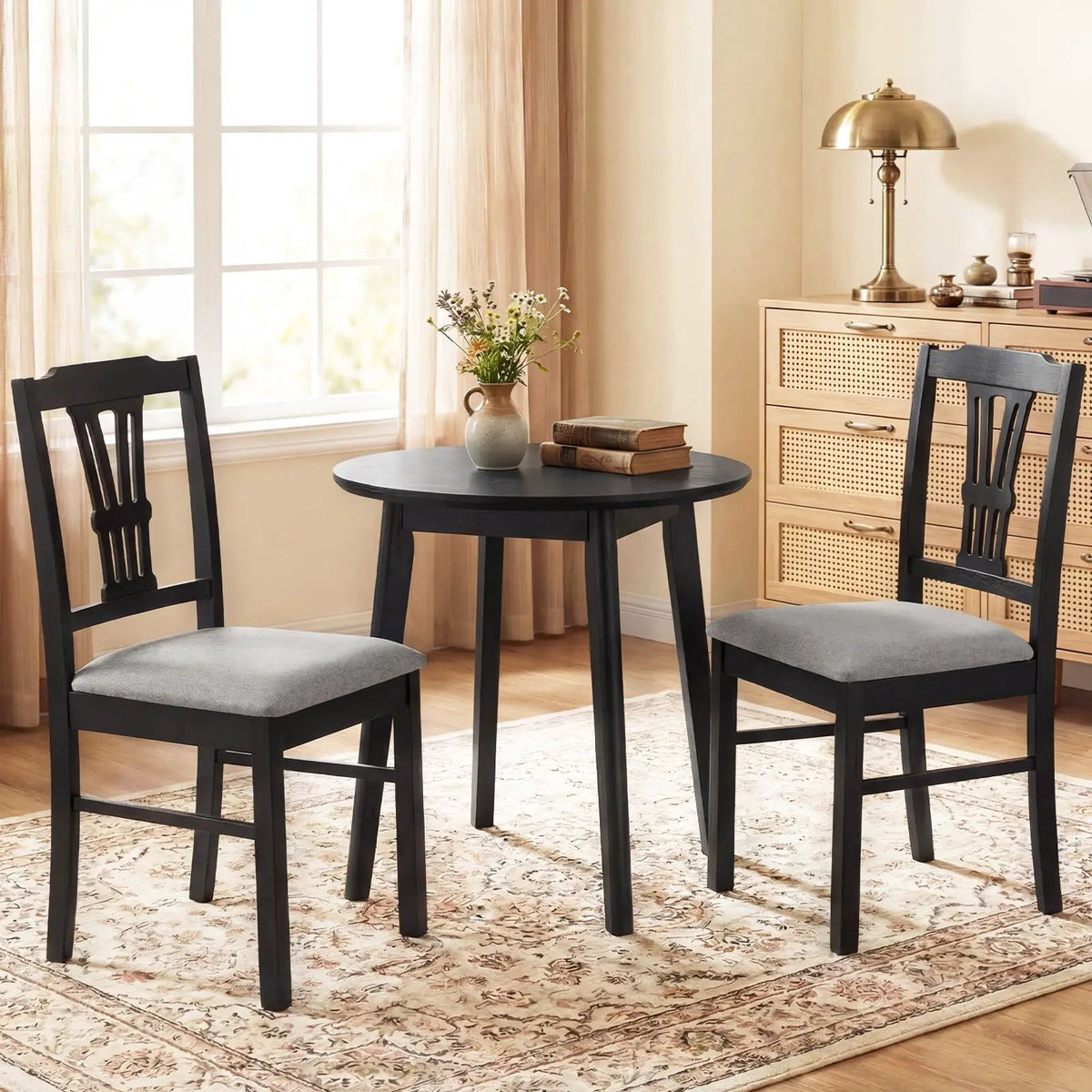 Wooden Dining Chairs Set of 2 Upholstered Kitchen Chairs with Solid Rubber Wood Frame by DirectDeals