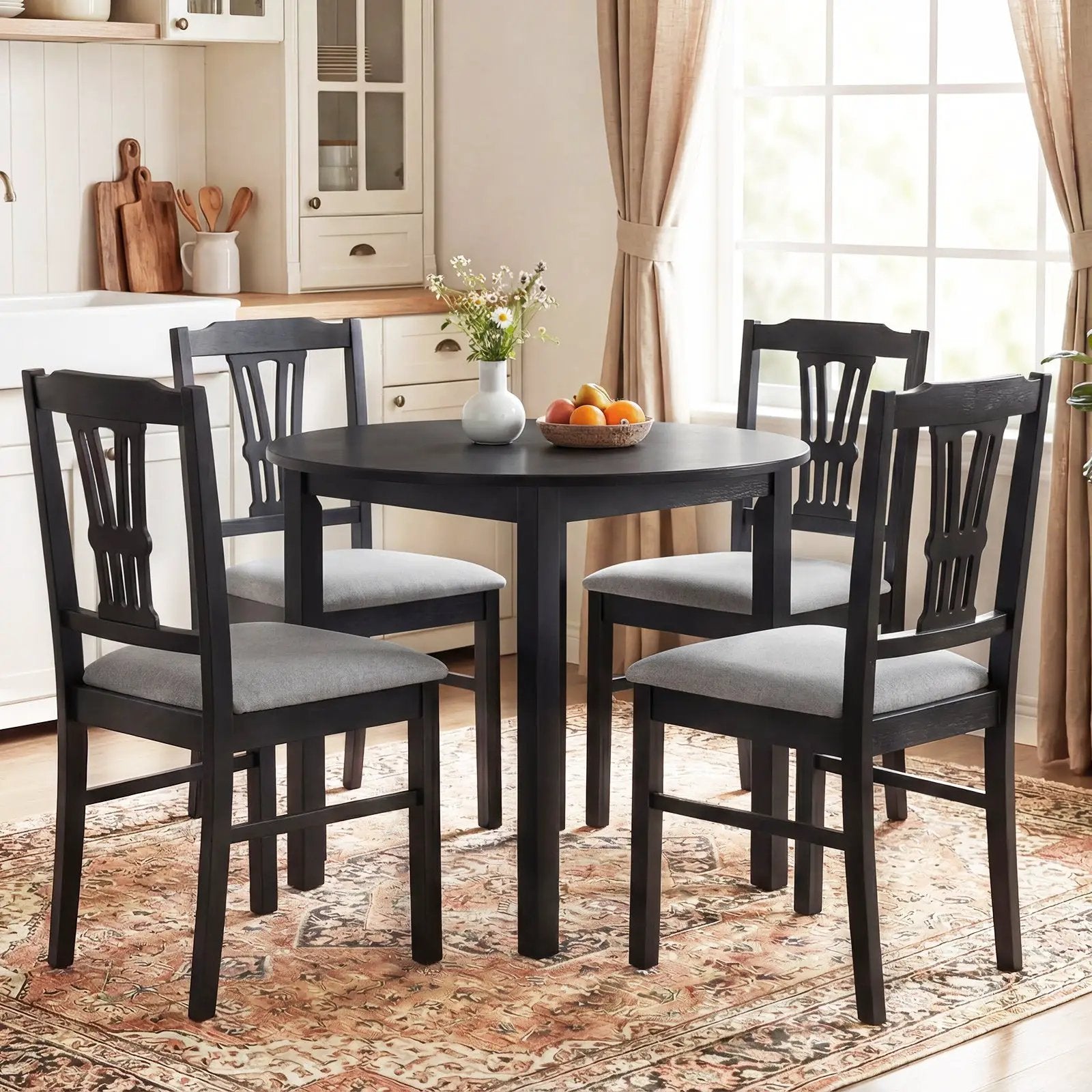 Wooden Dining Chairs Set of 2 Upholstered Kitchen Chairs with Solid Rubber Wood Frame by DirectDeals