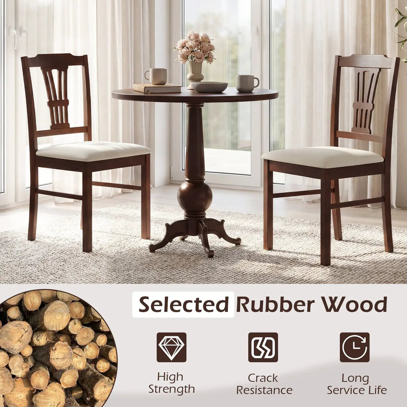 Wooden Dining Chairs Set of 2 Upholstered Kitchen Chairs with Solid Rubber Wood Frame by DirectDeals