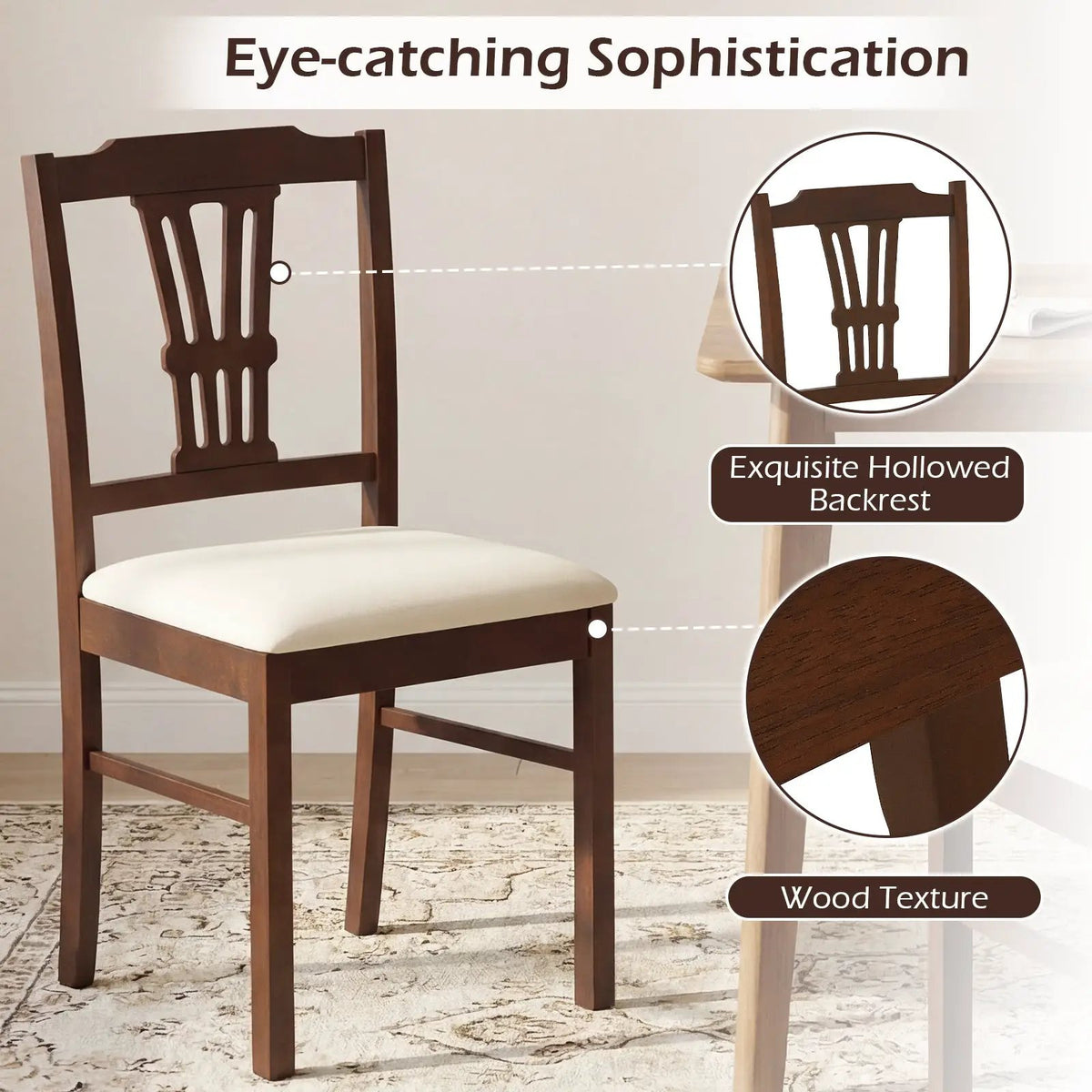 Wooden Dining Chairs Set of 2 Upholstered Kitchen Chairs with Solid Rubber Wood Frame by DirectDeals