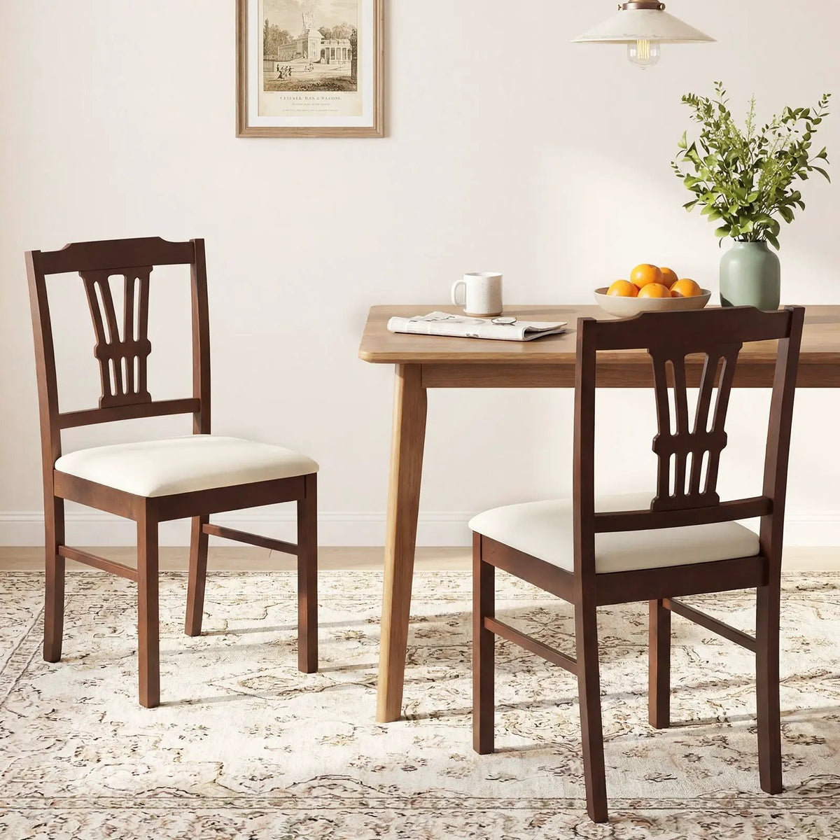 Wooden Dining Chairs Set of 2 Upholstered Kitchen Chairs with Solid Rubber Wood Frame by DirectDeals