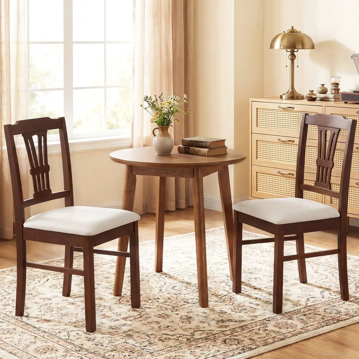 Wooden Dining Chairs Set of 2 Upholstered Kitchen Chairs with Solid Rubber Wood Frame by DirectDeals
