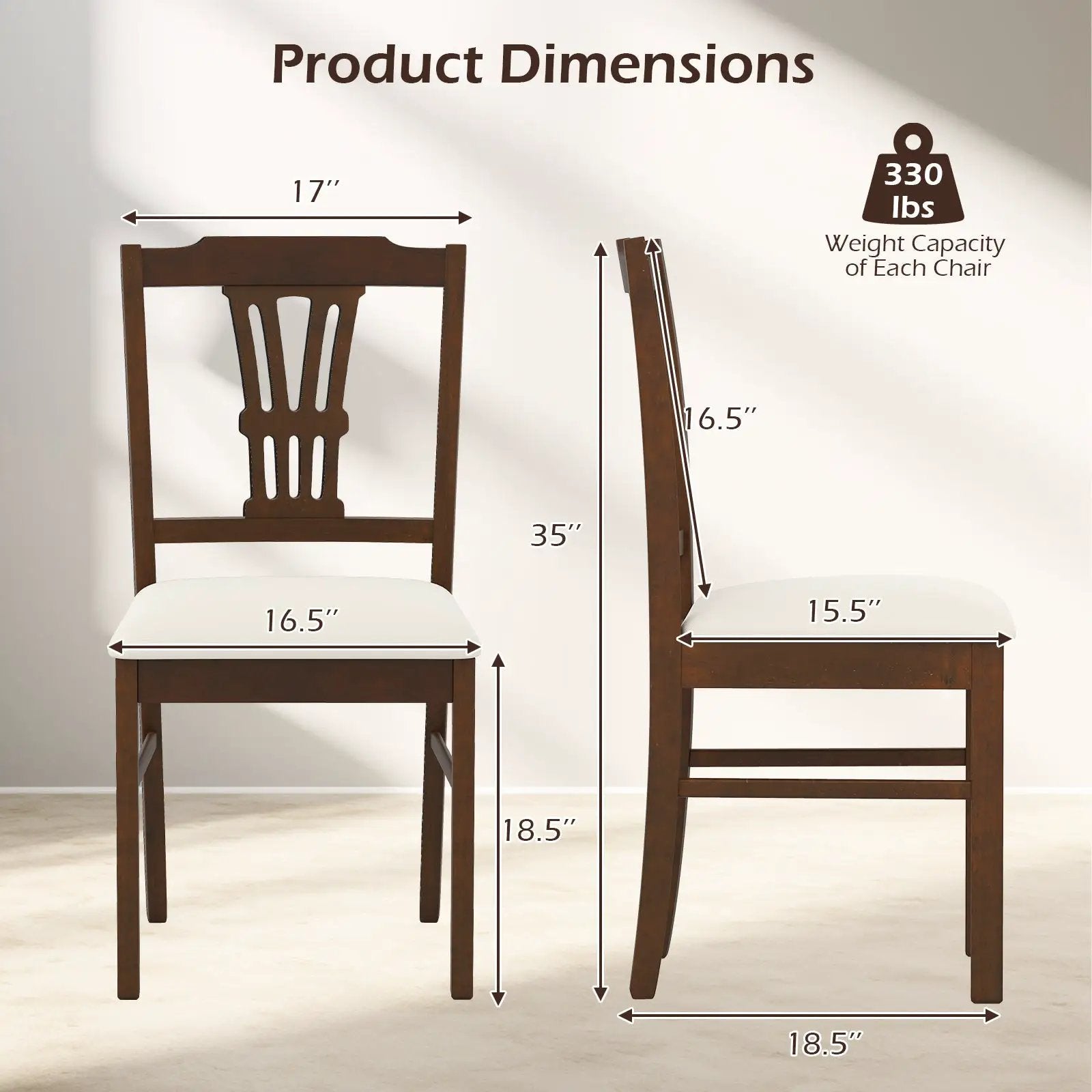 Wooden Dining Chairs Set of 2 Upholstered Kitchen Chairs with Solid Rubber Wood Frame by DirectDeals