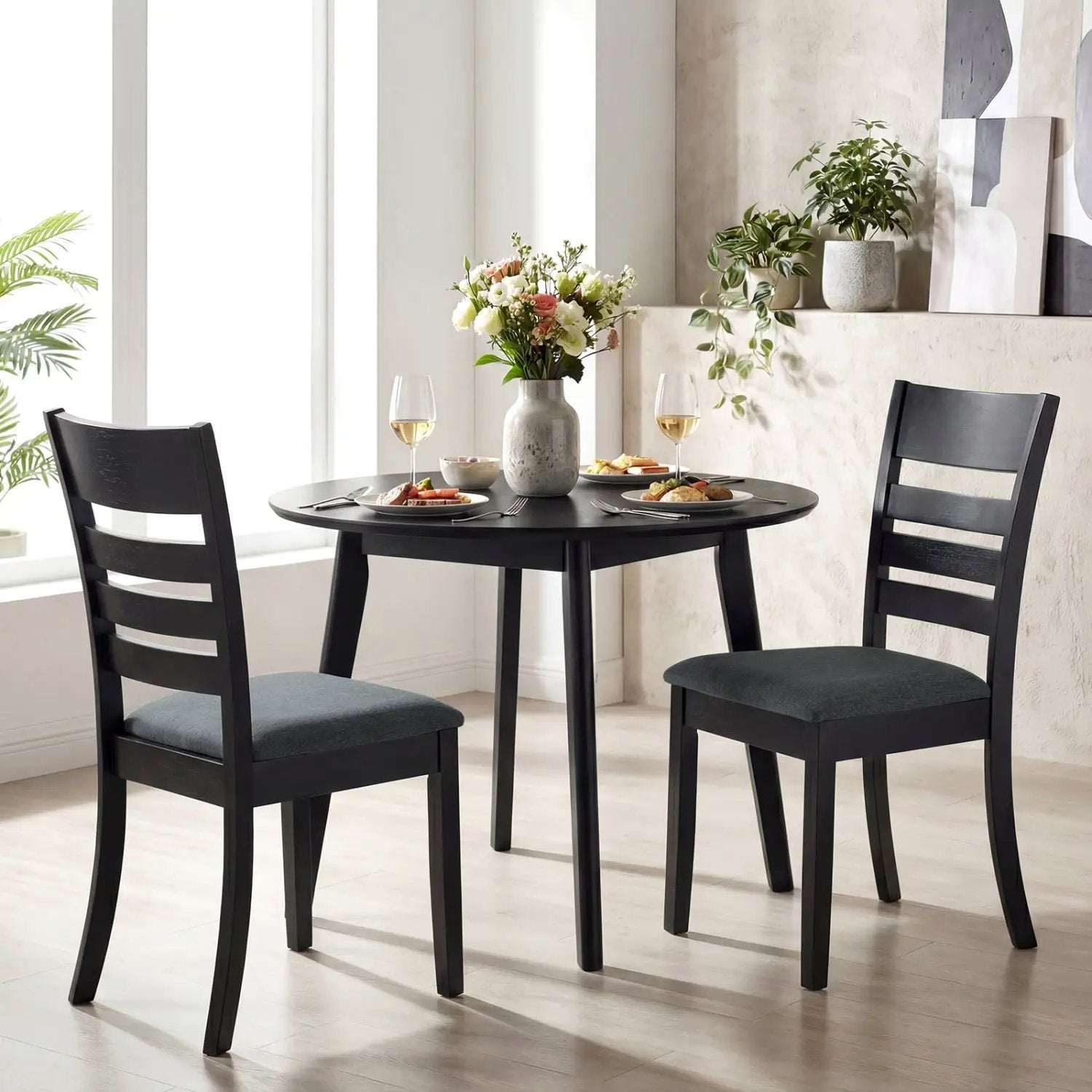 Wooden Dining Chairs Set of 4 Upholstered Kitchen Chairs with Rubber Wood Frame by DirectDeals