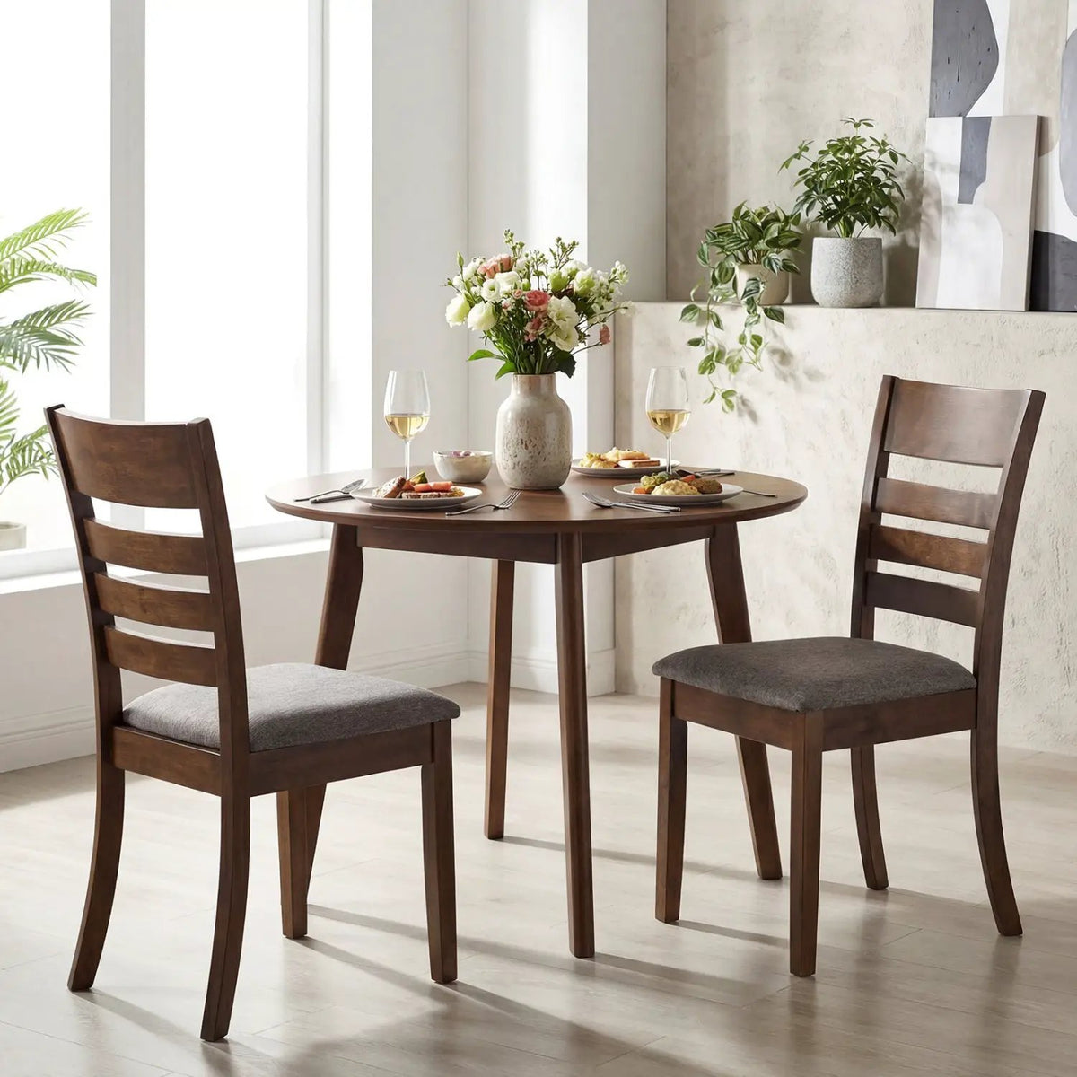 Wooden Dining Chairs Set of 2 Upholstered Kitchen Chairs with Rubber Wood Frame, photo 3 of 16