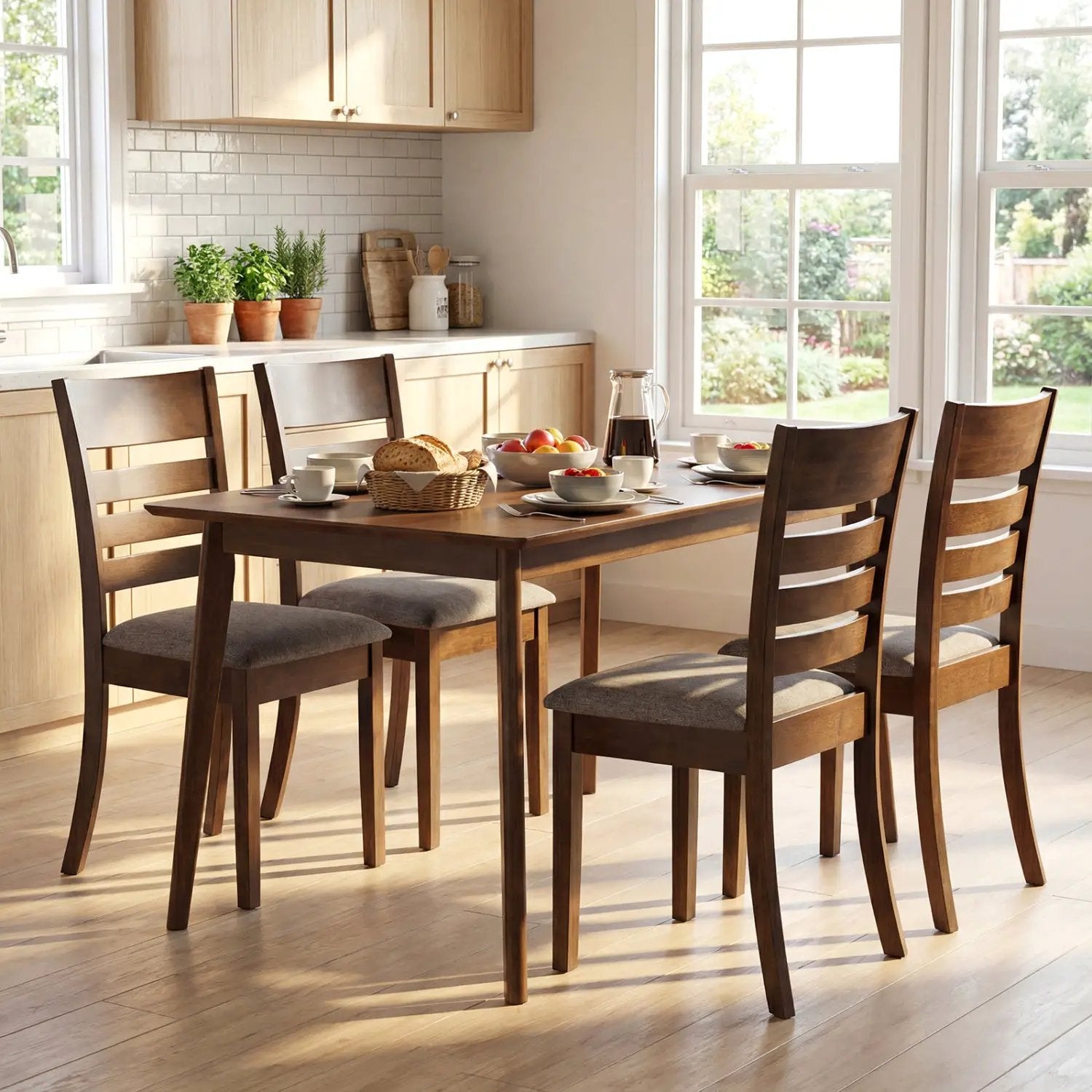 Wooden Dining Chairs Set of 2 Upholstered Kitchen Chairs with Rubber Wood Frame by DirectDeals