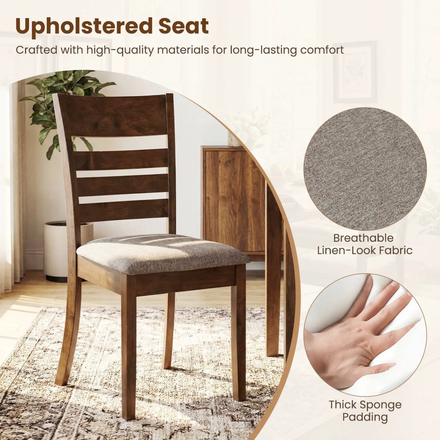 Wooden Dining Chairs Set of 2 Upholstered Kitchen Chairs with Rubber Wood Frame by DirectDeals