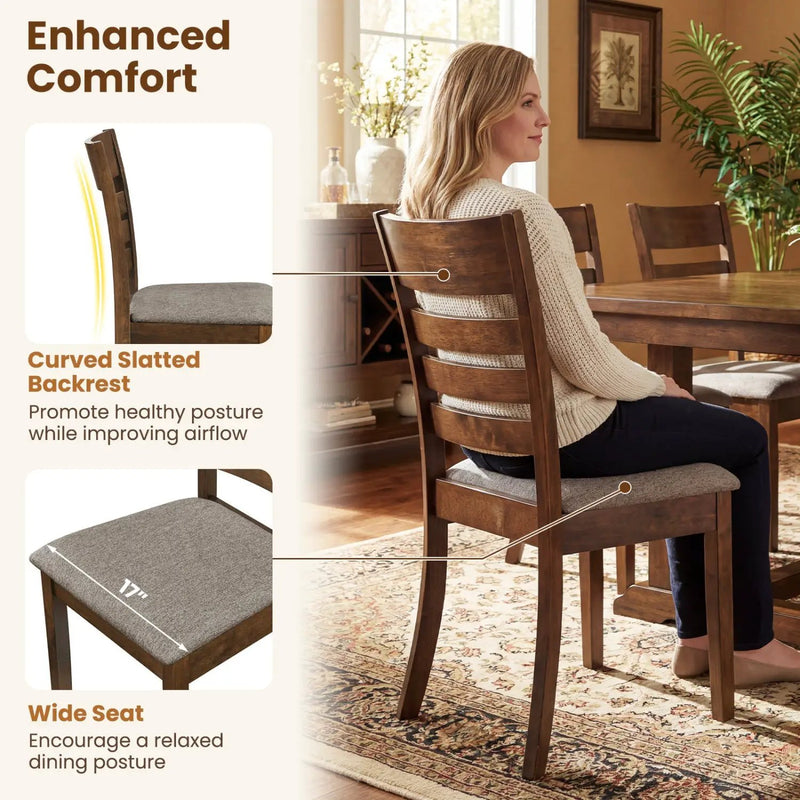 Wooden Dining Chairs Set of 2 Upholstered Kitchen Chairs with Rubber Wood Frame by DirectDeals