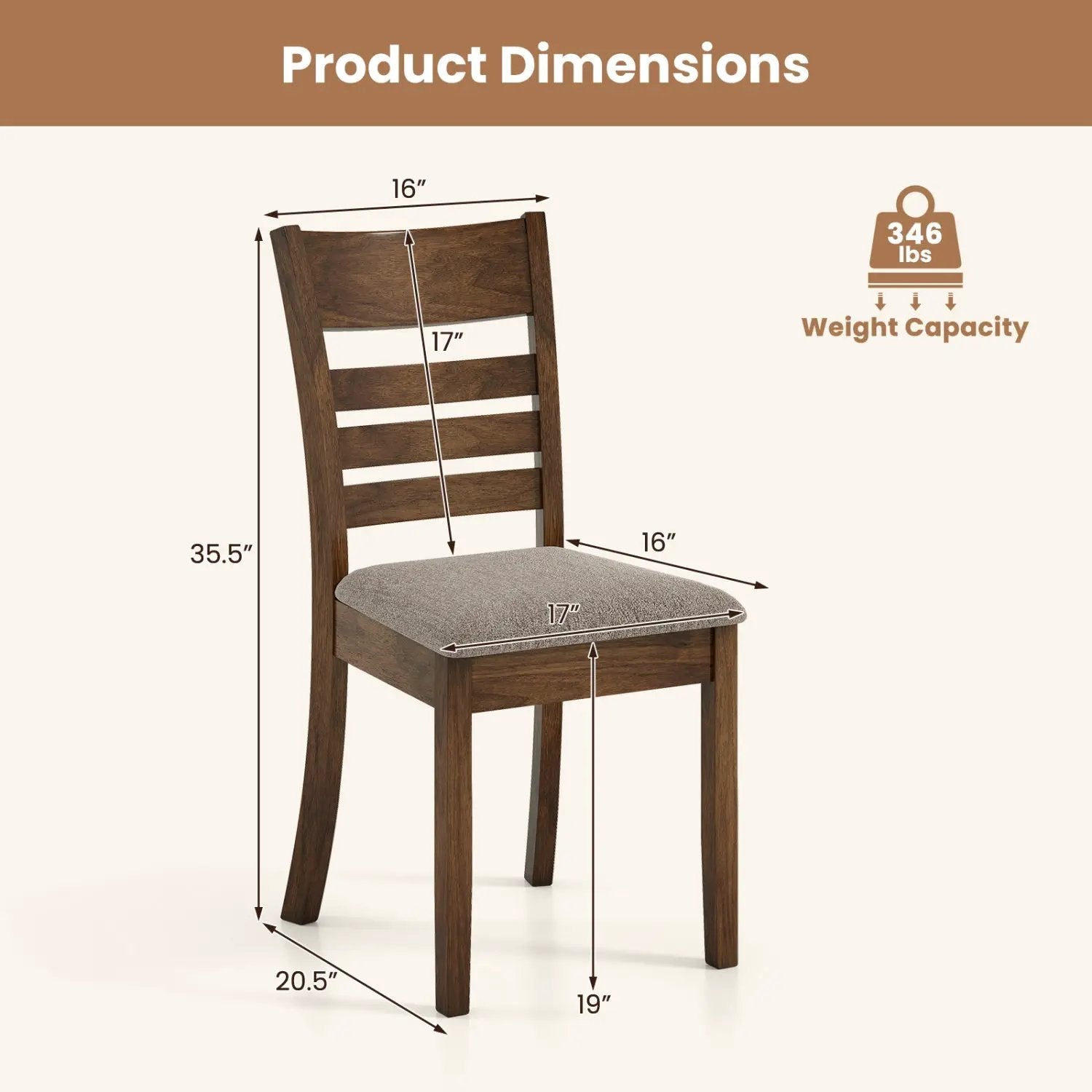 Wooden Dining Chairs Set of 2 Upholstered Kitchen Chairs with Rubber Wood Frame by DirectDeals