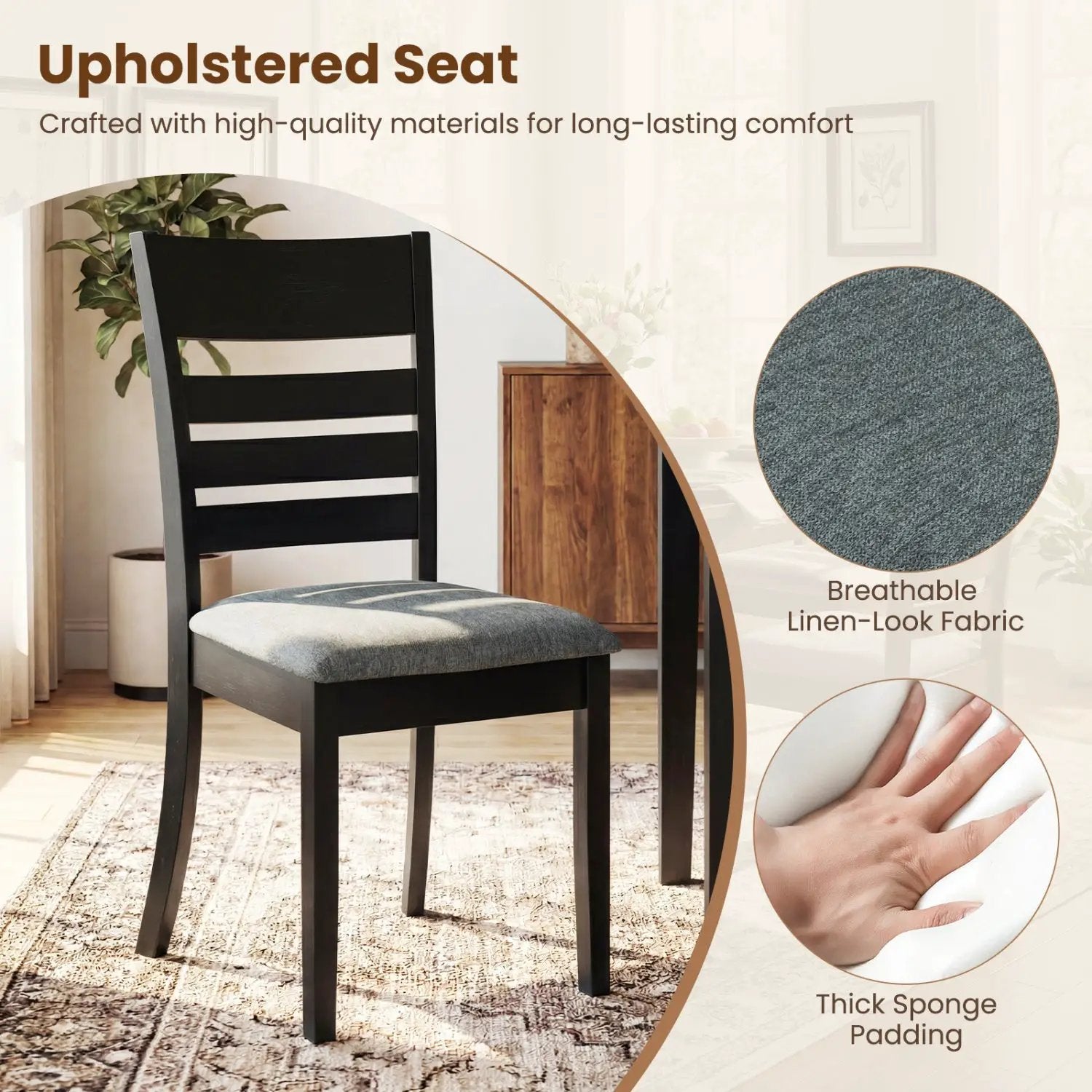 Wooden Dining Chairs Set of 2 Upholstered Kitchen Chairs with Rubber Wood Frame by DirectDeals