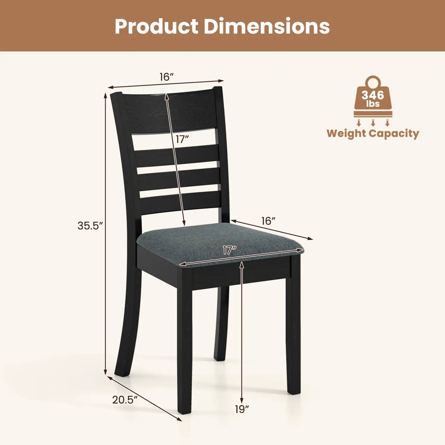 Wooden Dining Chairs Set of 2 Upholstered Kitchen Chairs with Rubber Wood Frame by DirectDeals