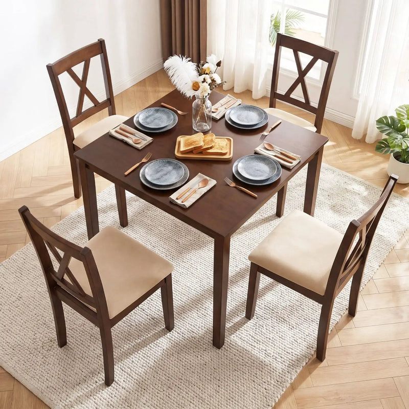 Wooden Dining Chairs Set of 4 Fabric Upholstered Kitchen Chairs by DirectDeals