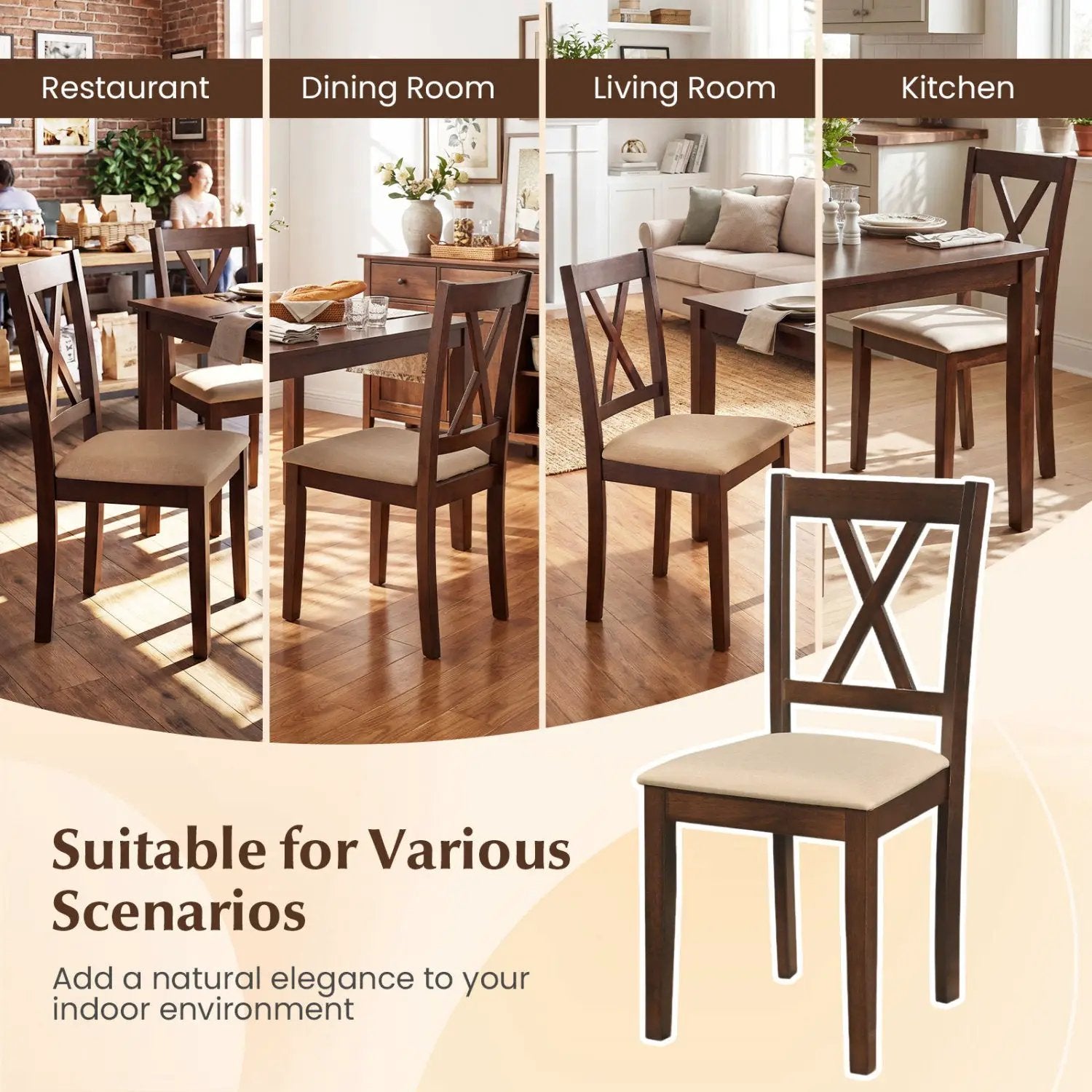 Wooden Dining Chairs Set of 4 Fabric Upholstered Kitchen Chairs by DirectDeals