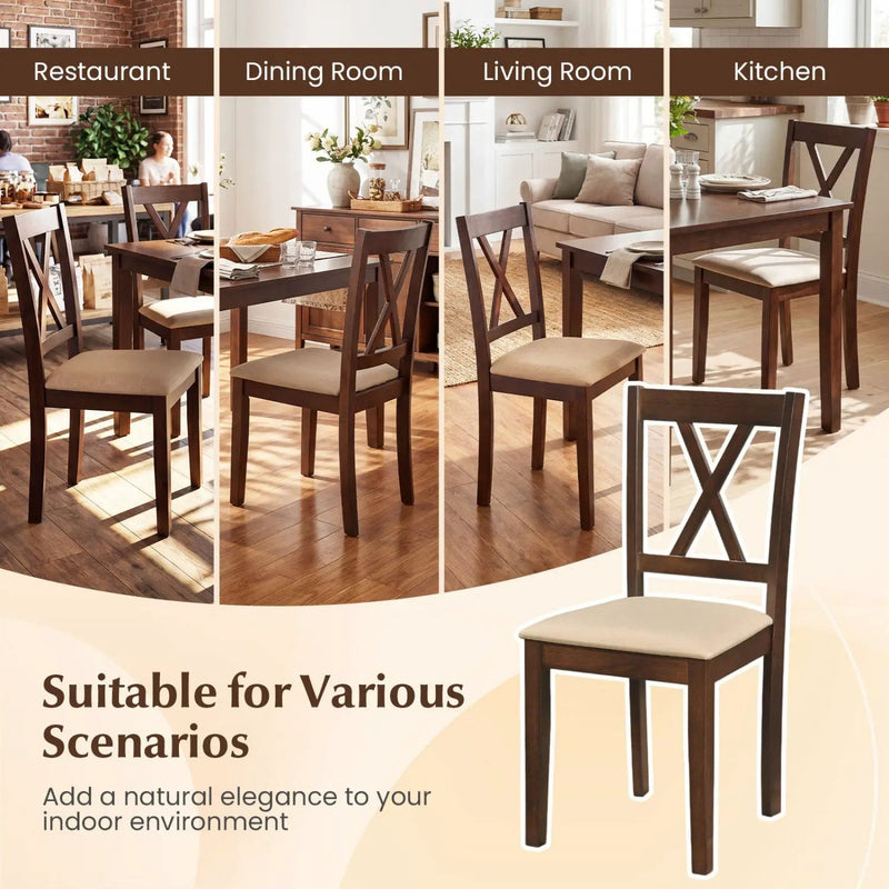 Wooden Dining Chairs Set of 4 Fabric Upholstered Kitchen Chairs by DirectDeals