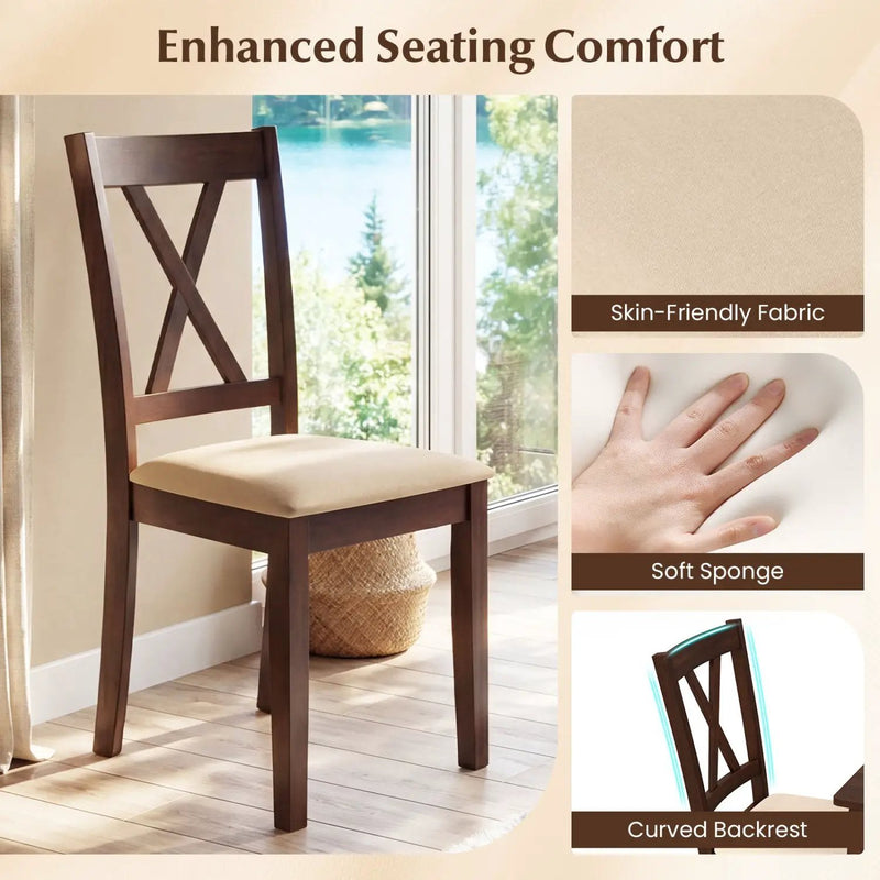 Wooden Dining Chairs Set of 4 Fabric Upholstered Kitchen Chairs by DirectDeals