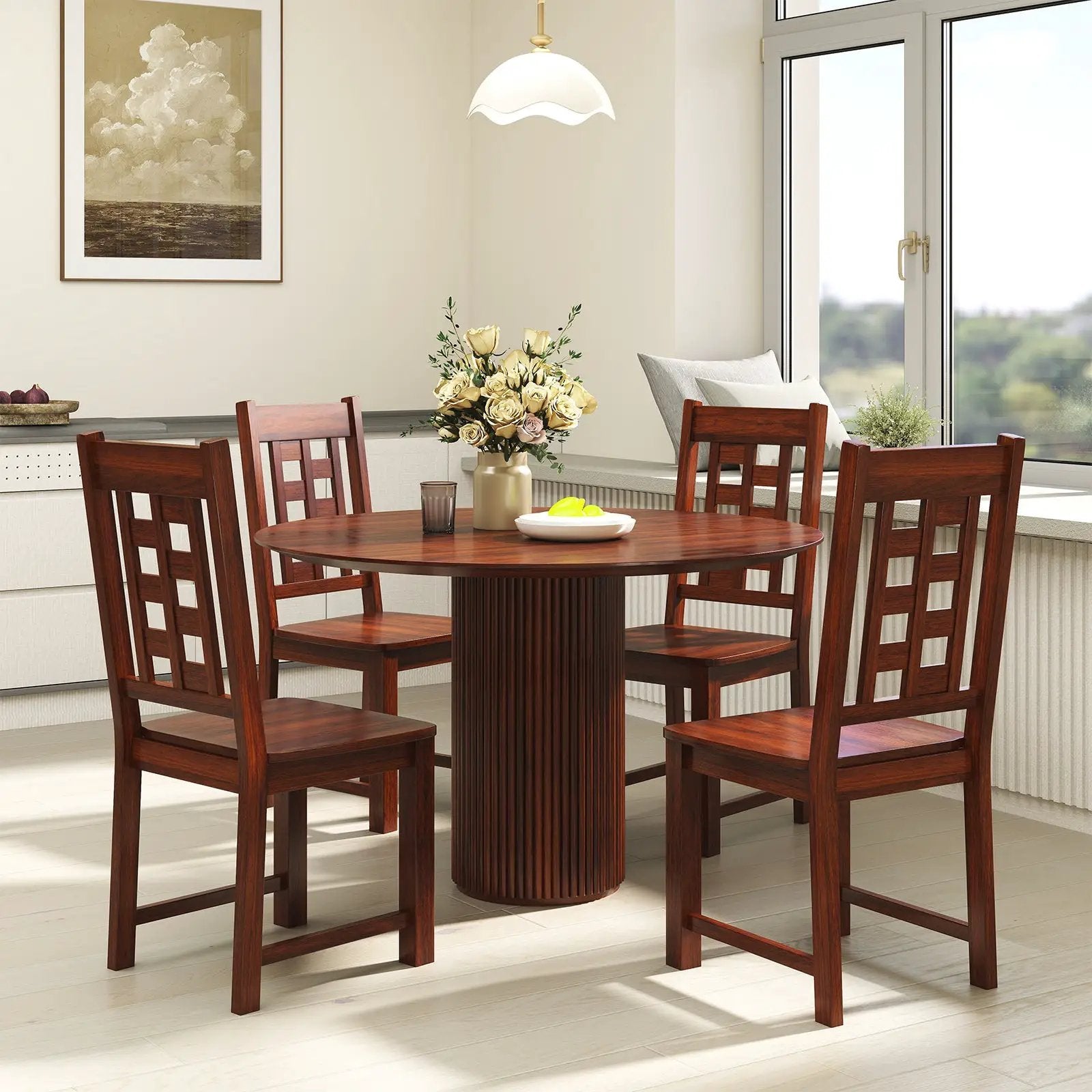 Wooden Dining Chairs Set of 2 Kitchen Chair with Solid Rubber Wood Frame-Walnut by DirectDeals