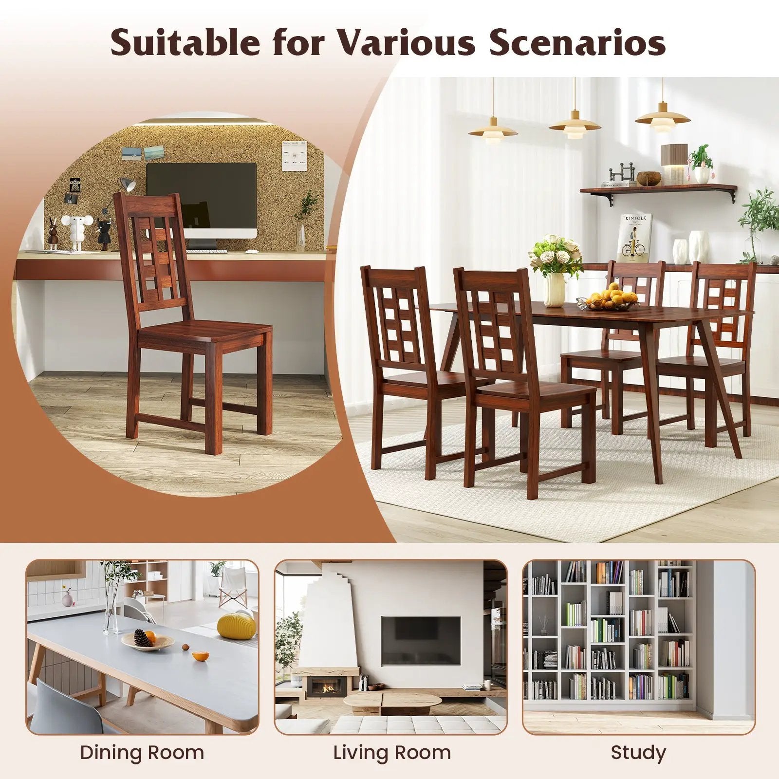 Wooden Dining Chairs Set of 2 Kitchen Chair with Solid Rubber Wood Frame-Walnut by DirectDeals