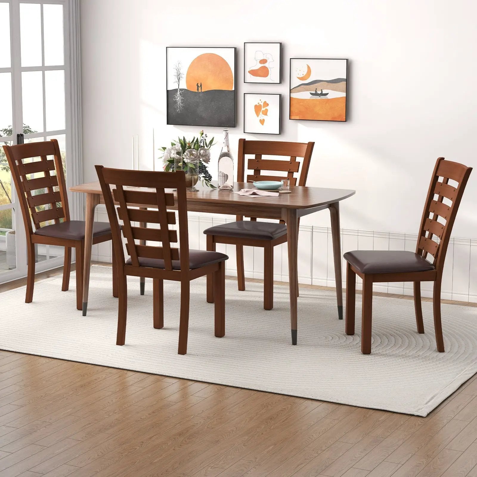 Wooden Dining Chairs Set of 2 with Upholstered Seat and Rubber Wood Frame-Brown by DirectDeals