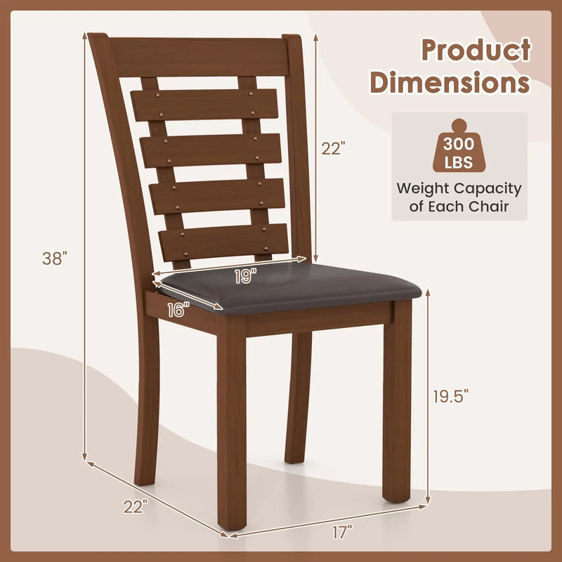 Wooden Dining Chairs Set of 2 with Upholstered Seat and Rubber Wood Frame-Brown by DirectDeals
