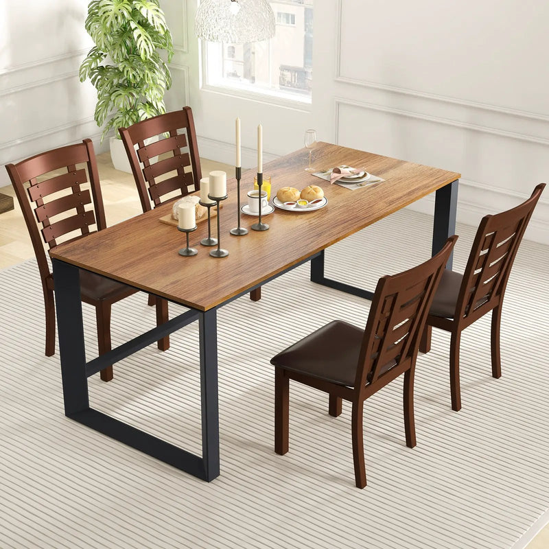 Wooden Dining Chairs Set of 2 with Upholstered Seat and Rubber Wood Frame-Brown by DirectDeals
