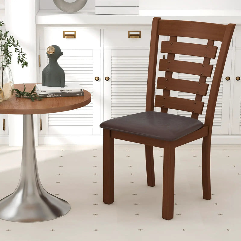 Wooden Dining Chairs Set of 2 with Upholstered Seat and Rubber Wood Frame-Brown by DirectDeals