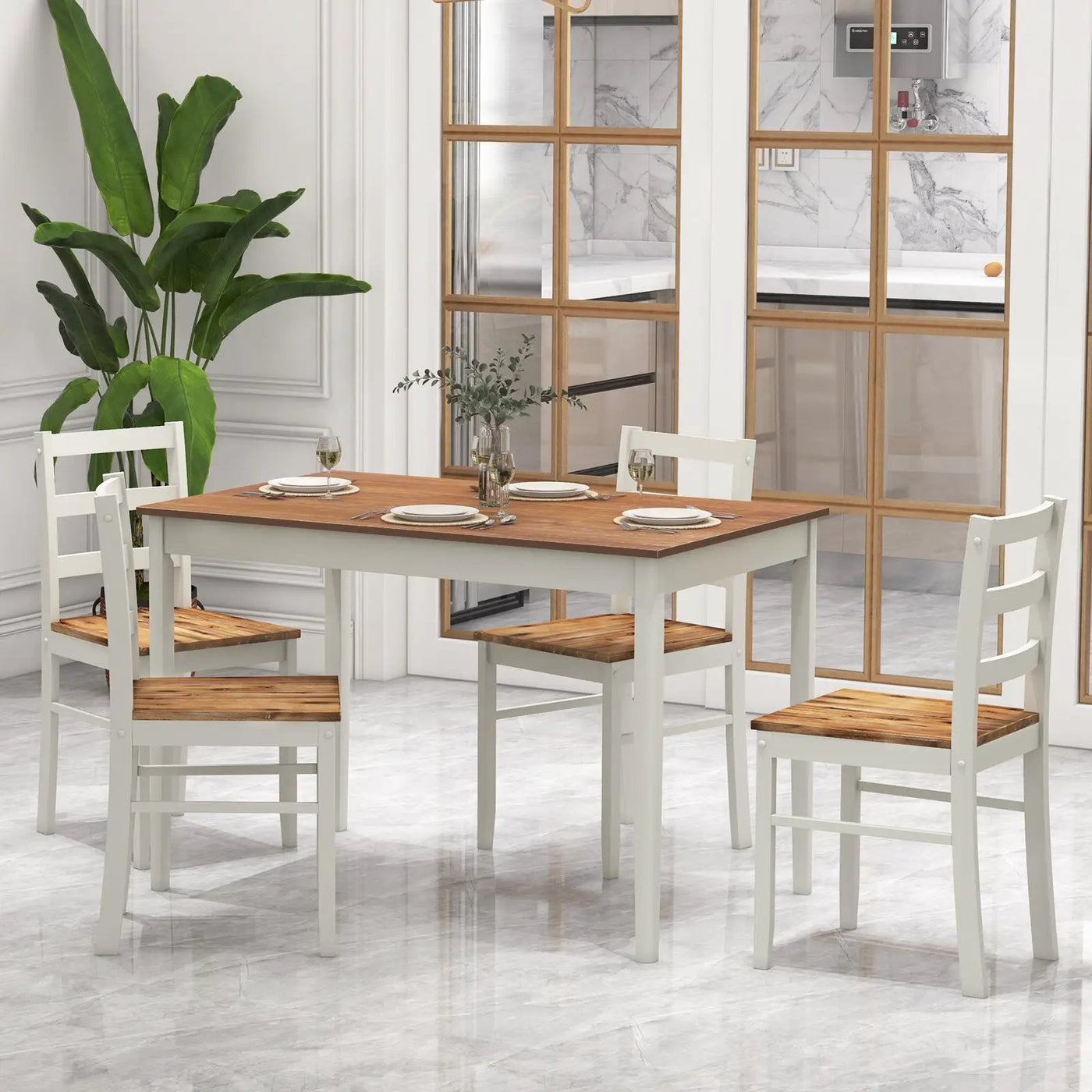 5-Piece Wooden Dining Set with Rectangular Table and 4 Chairs by DirectDeals