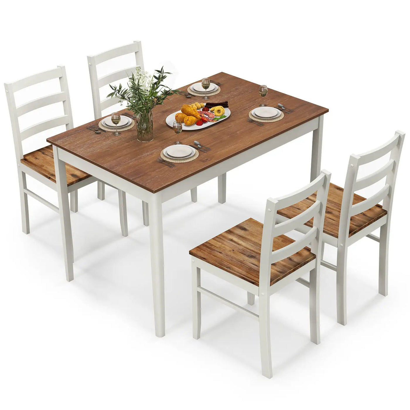 5-Piece Wooden Dining Set with Rectangular Table and 4 Chairs by DirectDeals
