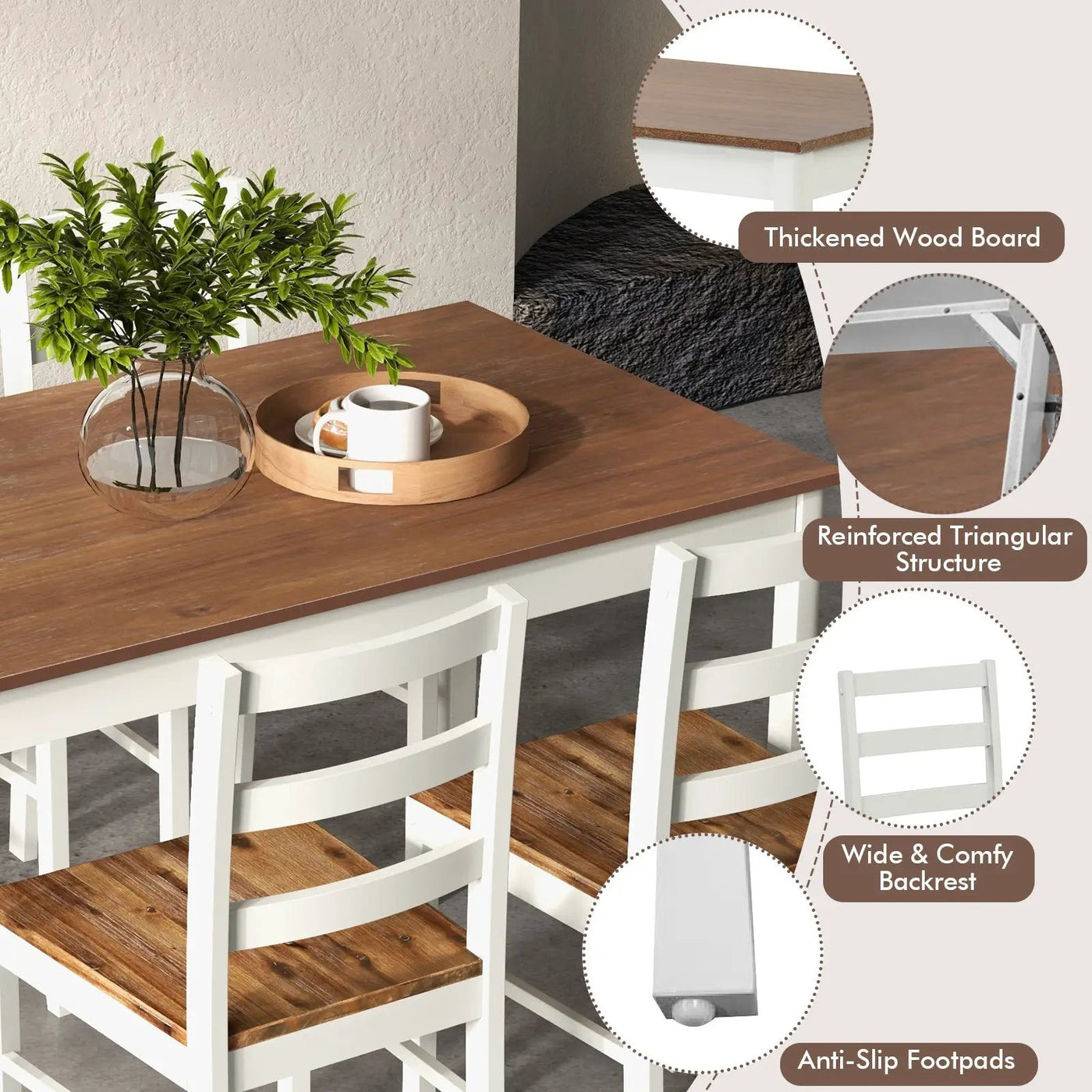 5-Piece Wooden Dining Set with Rectangular Table and 4 Chairs by DirectDeals