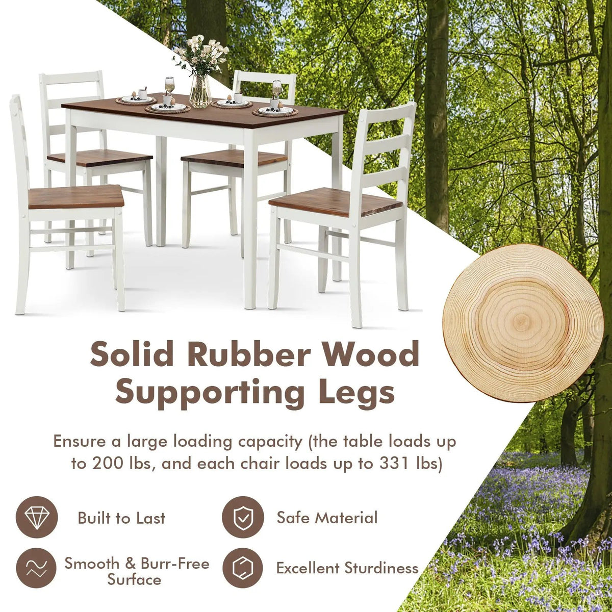 5-Piece Wooden Dining Set with Rectangular Table and 4 Chairs by DirectDeals