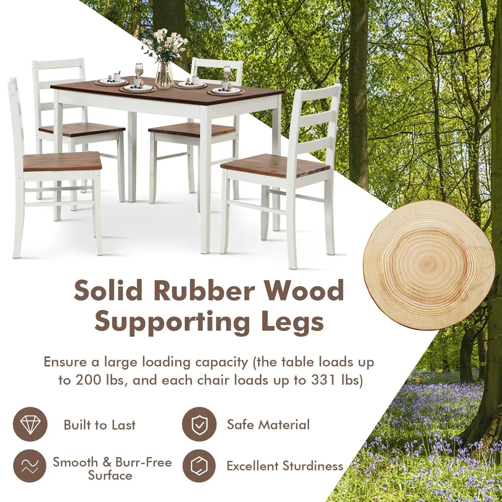 5-Piece Wooden Dining Set with Rectangular Table and 4 Chairs by DirectDeals