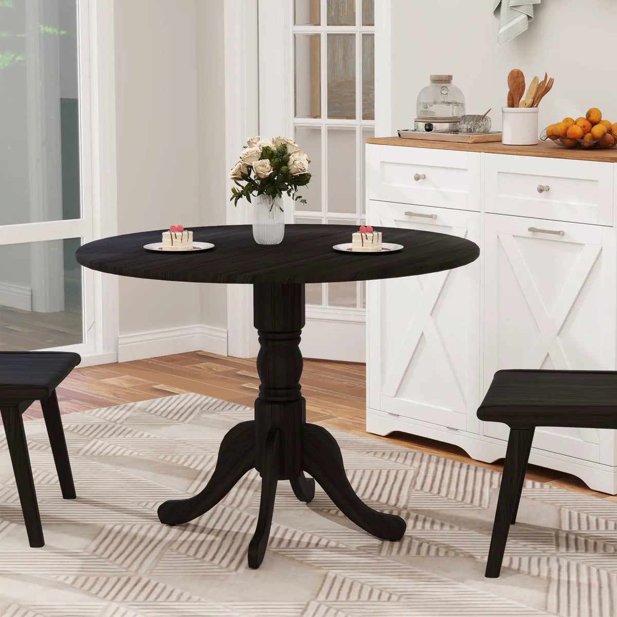 Wooden Dining Table with Round Tabletop and Curved Trestle Legs by DirectDeals