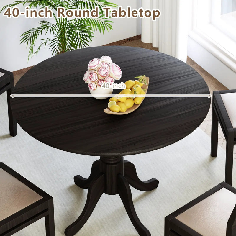 Wooden Dining Table with Round Tabletop and Curved Trestle Legs by DirectDeals