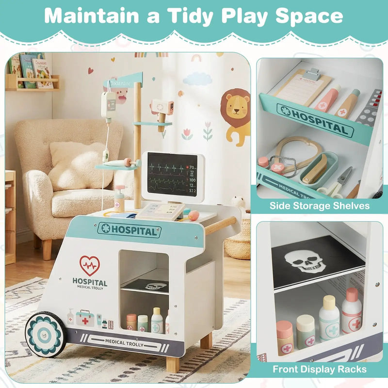 Wooden Doctor Playset for Kids Pretend Play Doctor Kit with Cart Gift for Toddlers Boys Girls Aged 3+ by DirectDeals