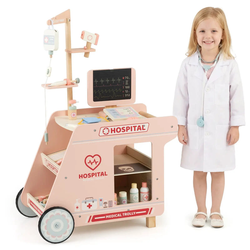 Wooden Doctor Playset for Kids Pretend Play Doctor Kit with Cart Gift for Toddlers Boys Girls Aged 3+ by DirectDeals