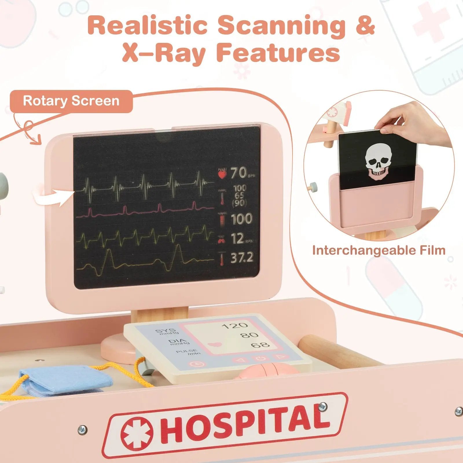 Wooden Doctor Playset for Kids Pretend Play Doctor Kit with Cart Gift for Toddlers Boys Girls Aged 3+ by DirectDeals