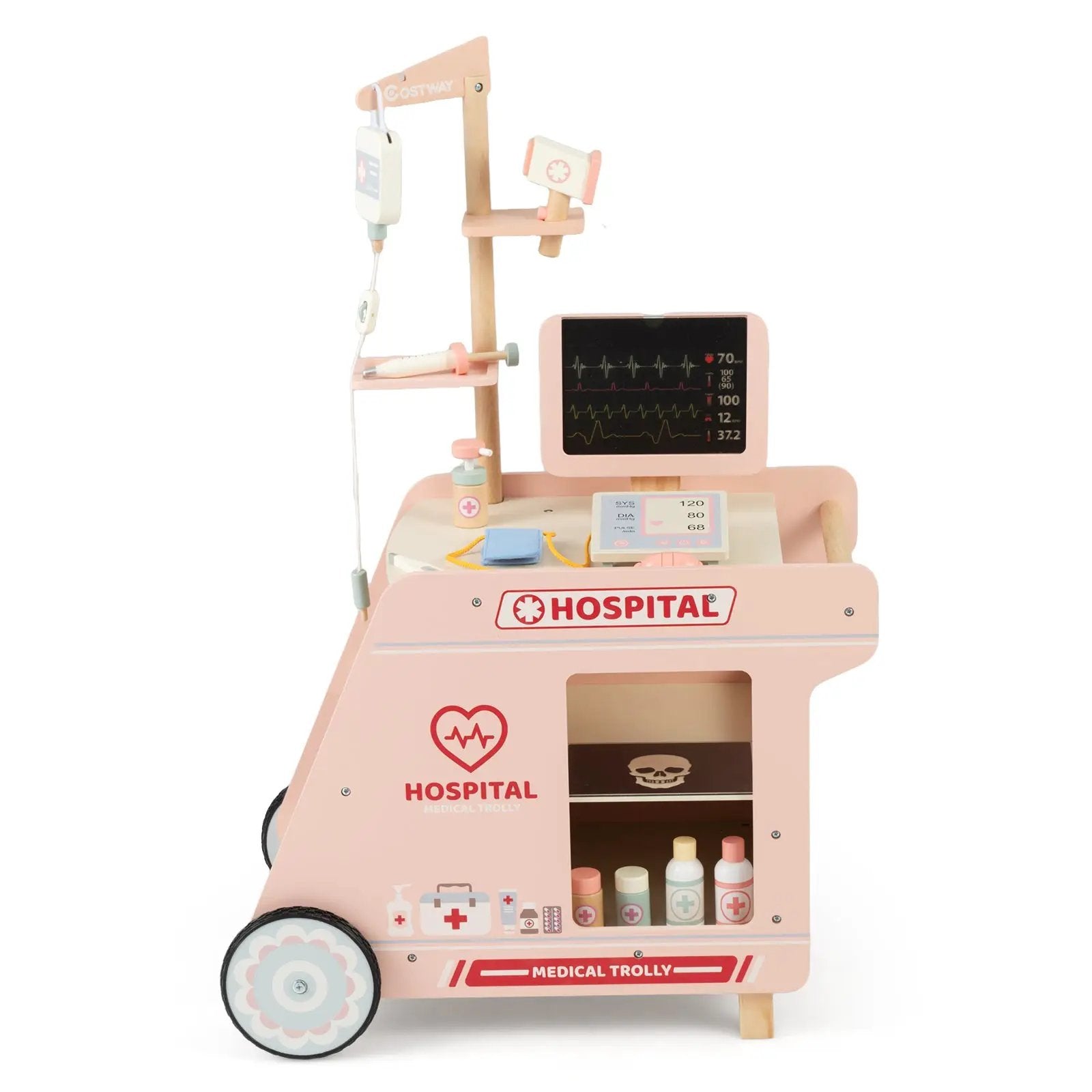 Wooden Doctor Playset for Kids Pretend Play Doctor Kit with Cart Gift for Toddlers Boys Girls Aged 3+ by DirectDeals