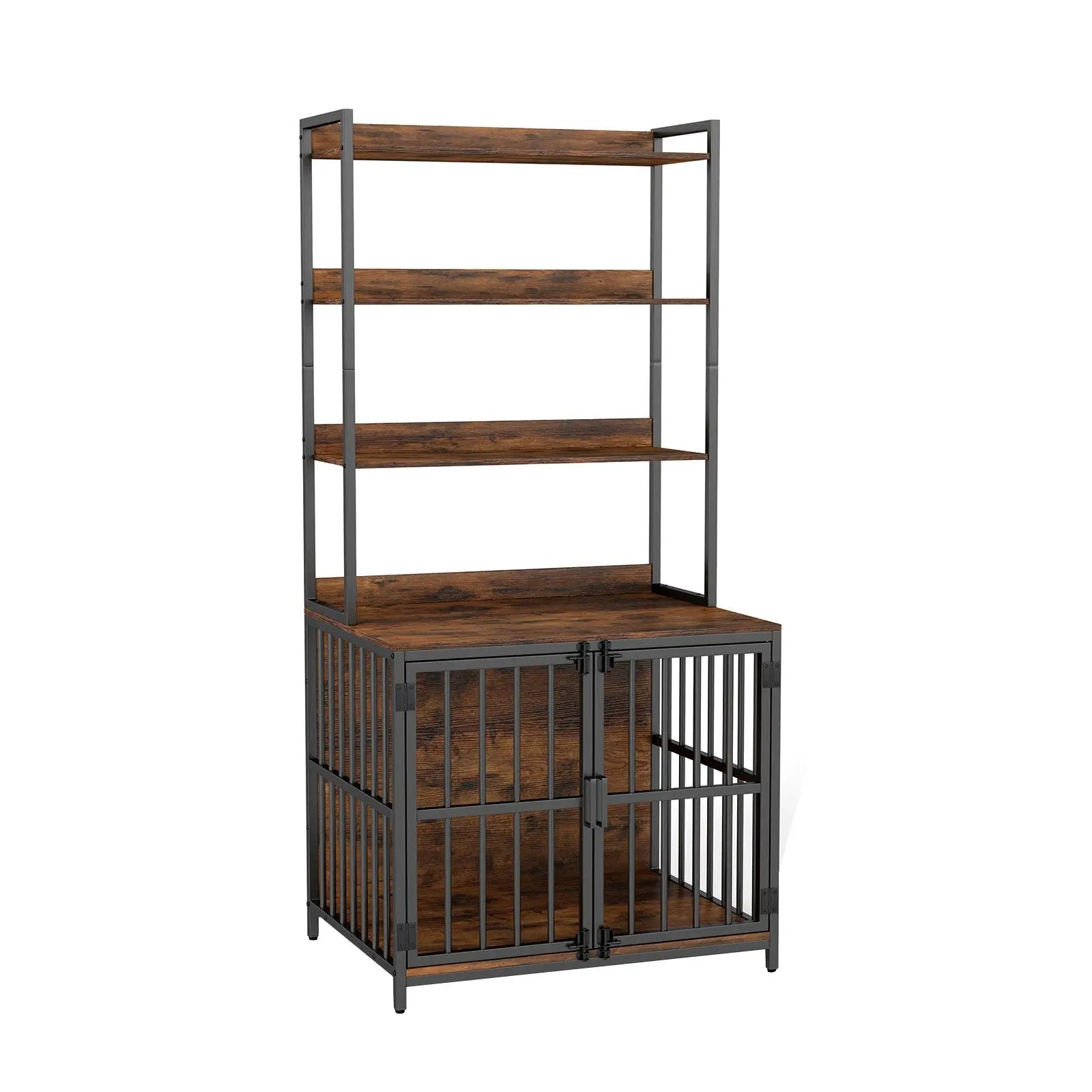 Wooden Dog Crate Furniture with Storage Shelves and Double Doors-Rustic Brown by DirectDeals