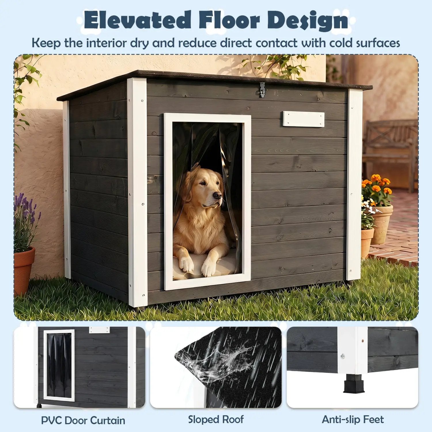 Wooden Dog House Outdoor with Openable Roof - Large by DirectDeals