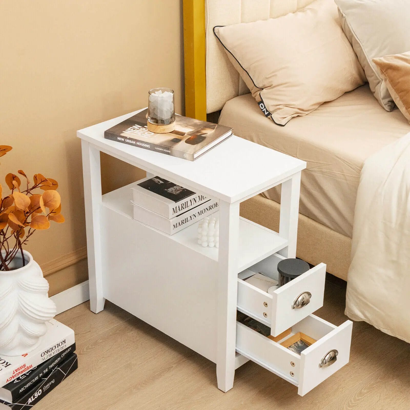 End Table Wooden with 2 Drawers and Shelf Bedside Table by DirectDeals