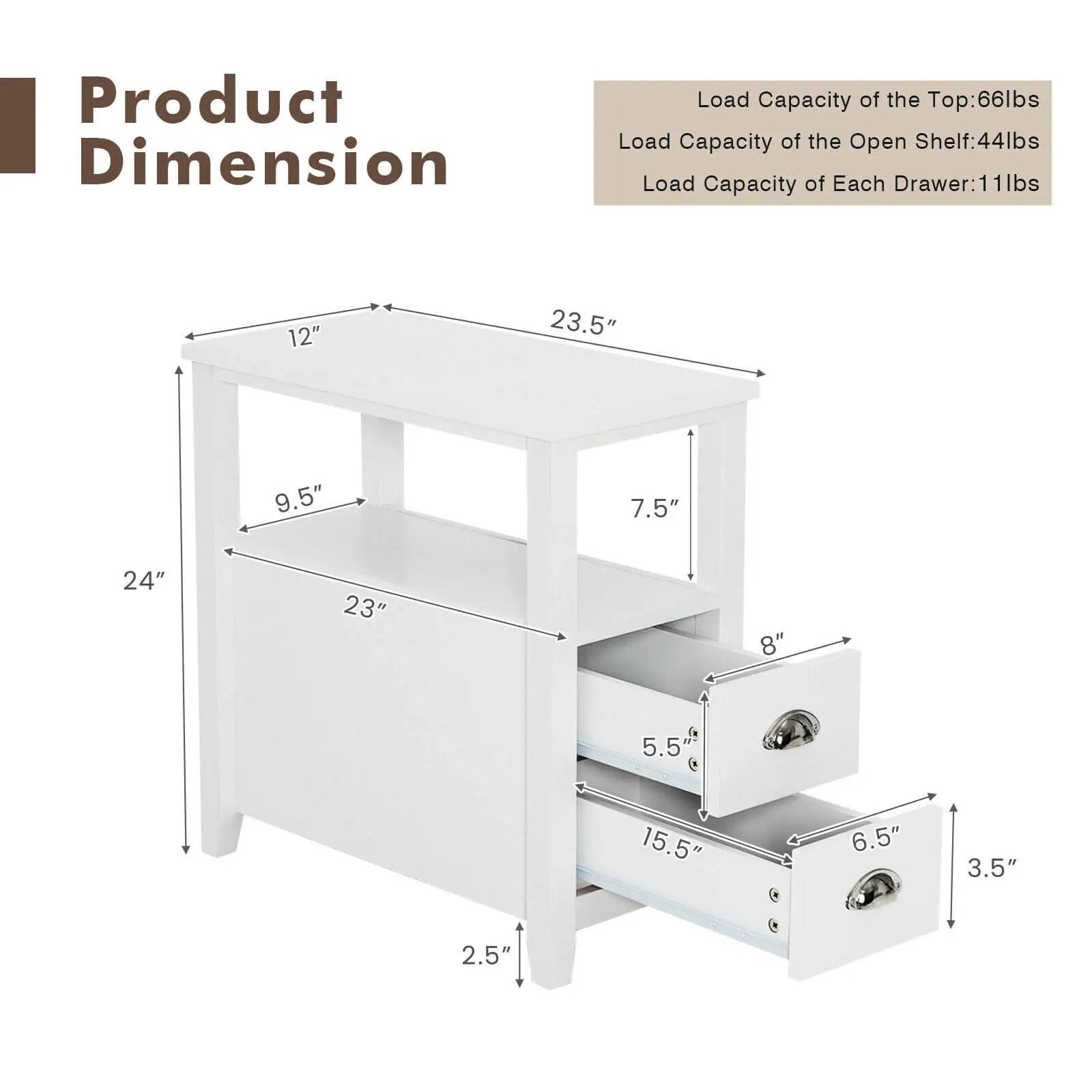 End Table Wooden with 2 Drawers and Shelf Bedside Table by DirectDeals